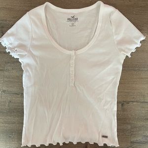 Hollister ~ White Henley Lettuce Edge Top